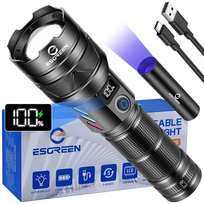 Esgreen Rechargeable Flashlights 1000000 High Lumens, Long Range 5000ft, Super Bright LED Flashlight USB C, High Powerd Multi-functional Heavy Duty Strong Flash Light High Beam, For Emergency Security Camping