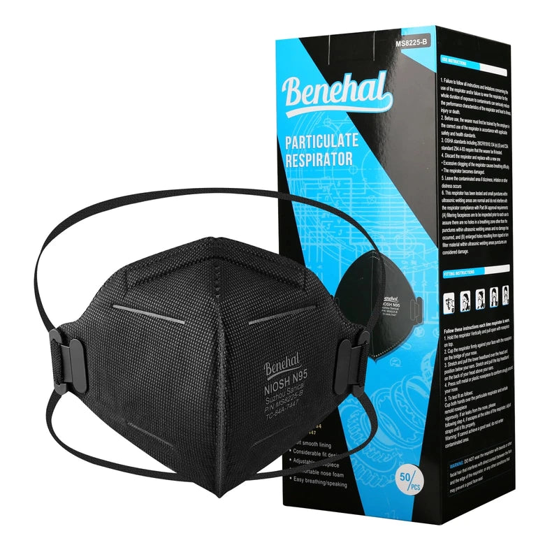 benehal N95 Mask Particulate Respirators, Pack of 50 N95 Face Masks, Individually Wrapped,Black