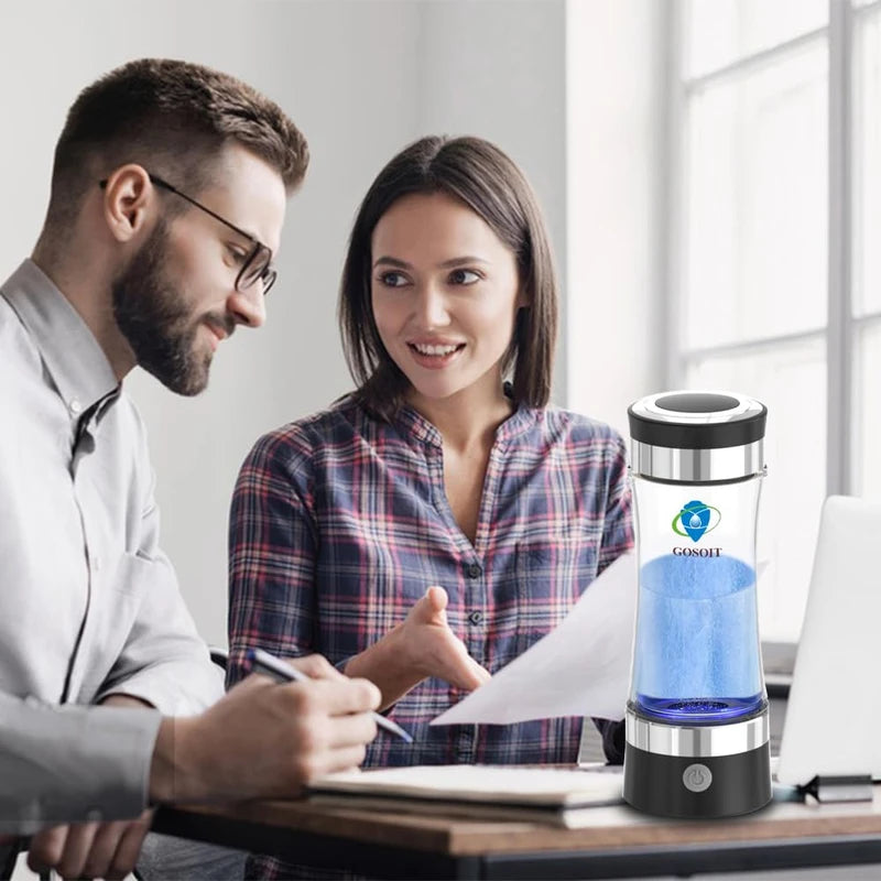 GOSOIT Glass Hydrogen Water Bottle Maker Machine Rechargeable and Portable Hydrogen Water Generator Ionizer with SPE and PEM Technology