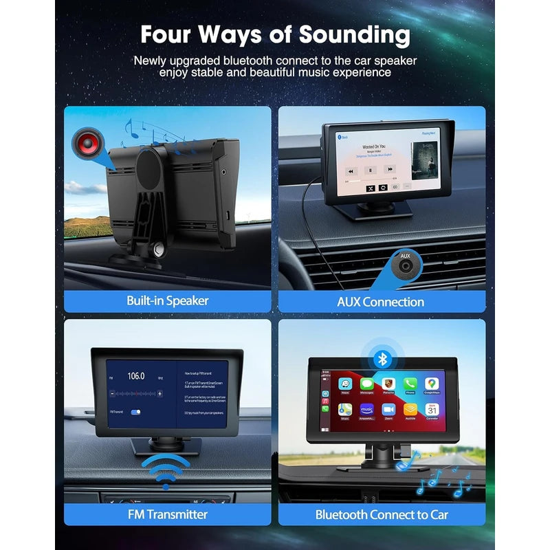 LAMTTO Portable Carplay Screen for car Android Auto Car Stereo with Car Play 7 Inch HD Touch Screen, Bluetooth 5.0 Car Stereo Receivers, AirPlay, GPS Navigation