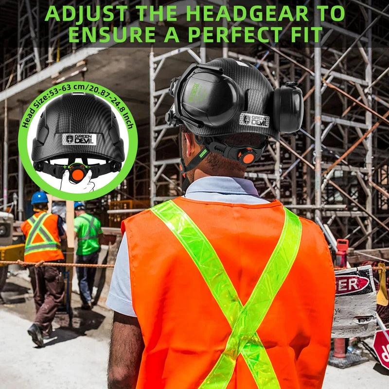 GREEN DEVIL Hard Hat Safety Helmet with Visor and Ear Muffs Men Women Vented Work Hardhat ANSI Z89.1 Cascos De Construccion for Industrial Construction Forestry