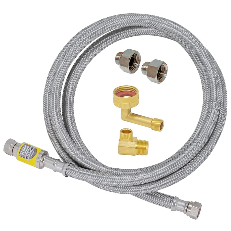 Eastman Flood Defender Dishwasher Installation Kit, 6 Ft. Supply Line, Built-in Auto Shutoff Valve, 3/8 In. Compression, 3/4 In. FHT and 3/8 In. MIP Elbows, Stainless Steel Dishwasher Connector, 98556