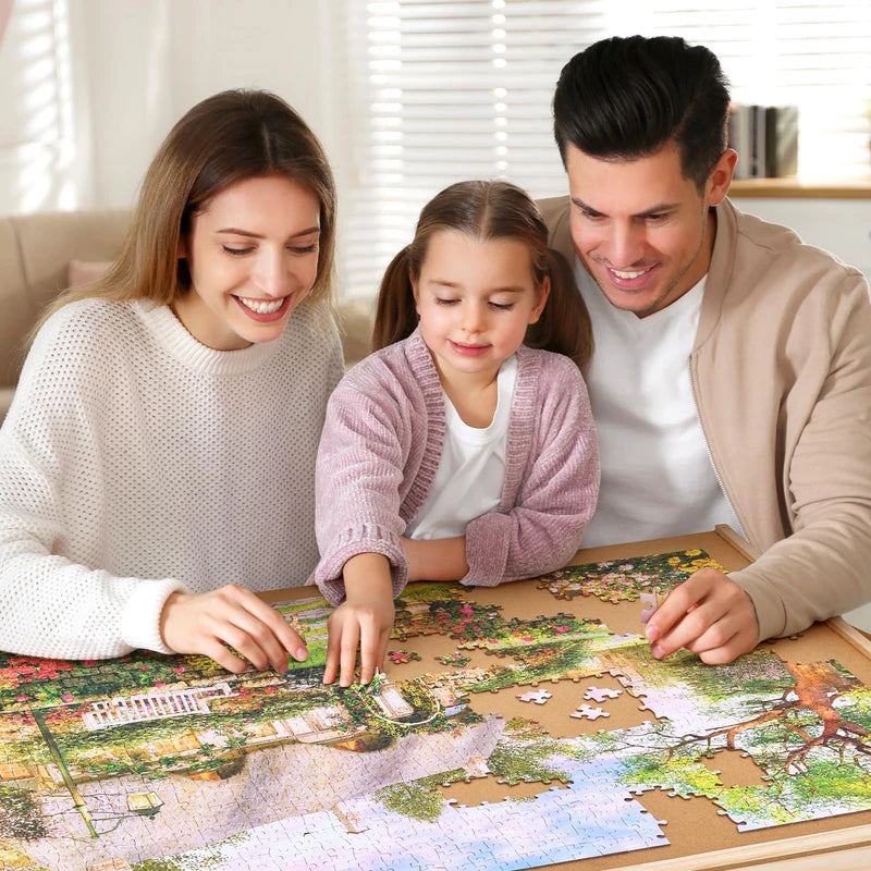 Gamenote 1500 Pieces Rotating Jigsaw Puzzle Table with Puzzle Cover, Portable Large Puzzle Board with Drawers for Puzzle Storage, Wooden Smooth Plateau Work Surface for Kids Family Game