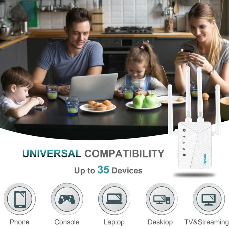 Hyzom WiFi Extender Signal Booster, 8000 Sq.ft Long Range Repeater Wireless Amplifier, 60% Faster | Broader Than Ever, Support More Network Devices for Home, Easy Setup