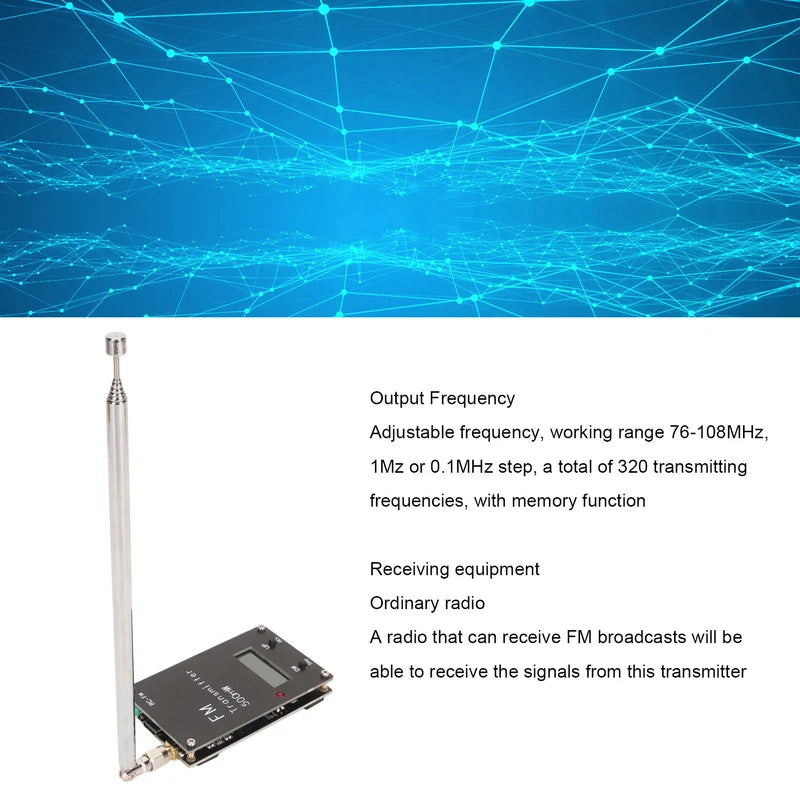 2000M FM Transmitter Professional Long Range 76‑108Mhz 0.5W 500mW Stereo Transmitter Module with Digital LCD Display