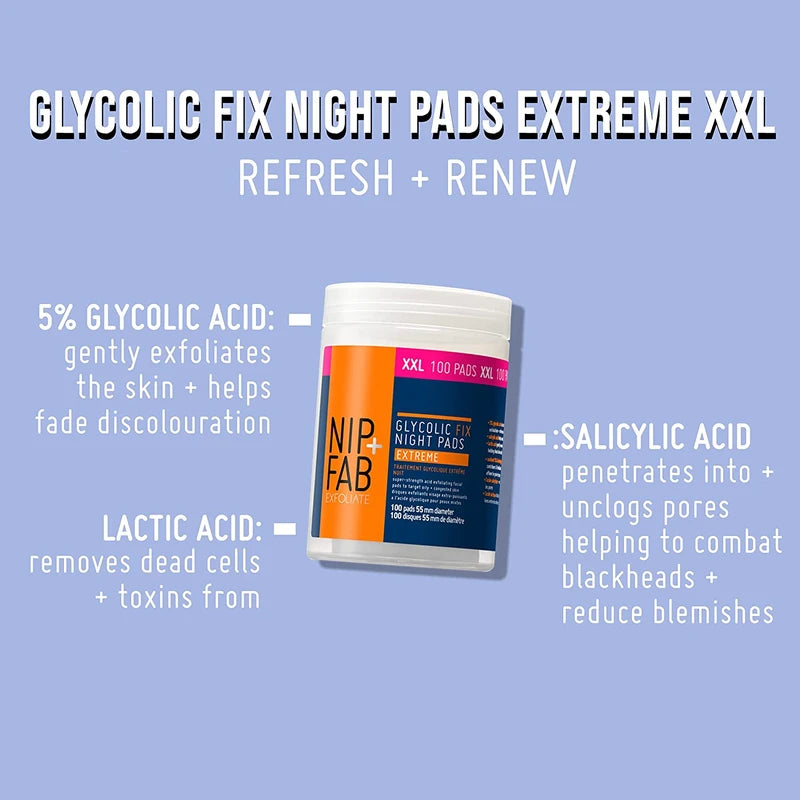 Nip + Fab Glycolic Fix Night Pads Extreme, Supersize, 4.56 Fl Oz, 100 Count