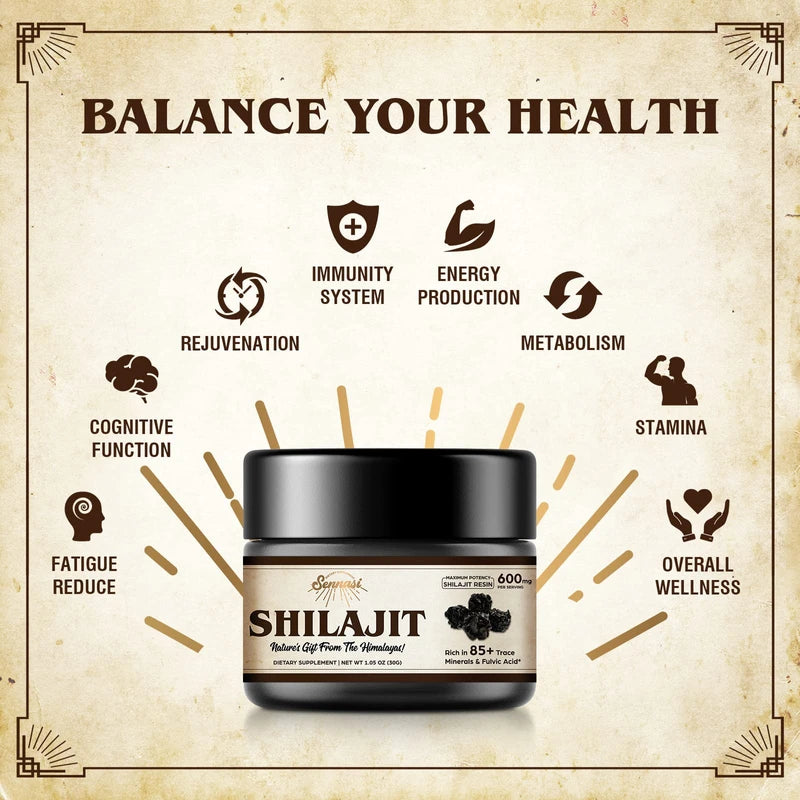 Sennasi Shilajit Pure Himalayan Organic Shilajit Resin - 600mg Maximum Potency Natural Organic Shilajit Resin with 85+ Trace Minerals & Fulvic Acid for Energy, Immune Support, 30 Grams (1 Pack)