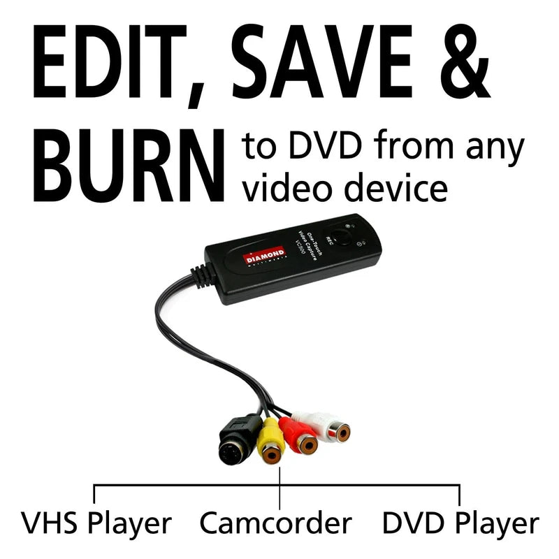 Diamond VC500SE One Touch VHS/Camcorder to Digital File Converter for Both Windows and Mac OS (Supports Mac OS Ventura)