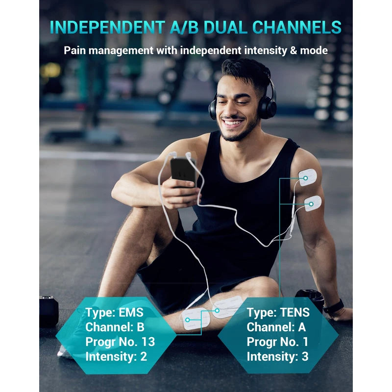 Comfytemp 3-IN-1 TENS Machine for Pain Relief, Dual Channel EMS Muscle Stimulator with 24 Modes, 10 Pads, Rechargeable TENS Unit for Back, Knee, Hip, Endometriosis, Sciatica, Fibromyalgia, Period Pain