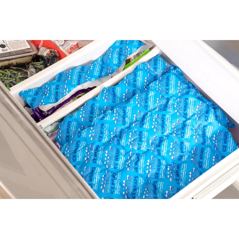 Chillz Ice Wrap: The Ultimate Flexible Ice Pack Sheet for Coolers and Lunch Boxes, Wraps Around Arms and Legs for Cold Therapy, Set of 20 Ice Wraps (10 Small, 5 Medium and 5 Large), Aqua