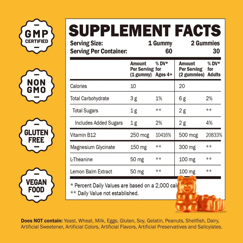 GREABBY Magnesium Glycinate Gummies for Kids & Adults - Magnesium Glycinate 300mg Chewable Supplement - Promotes Sleep, Muscle, Relaxation (60Count)