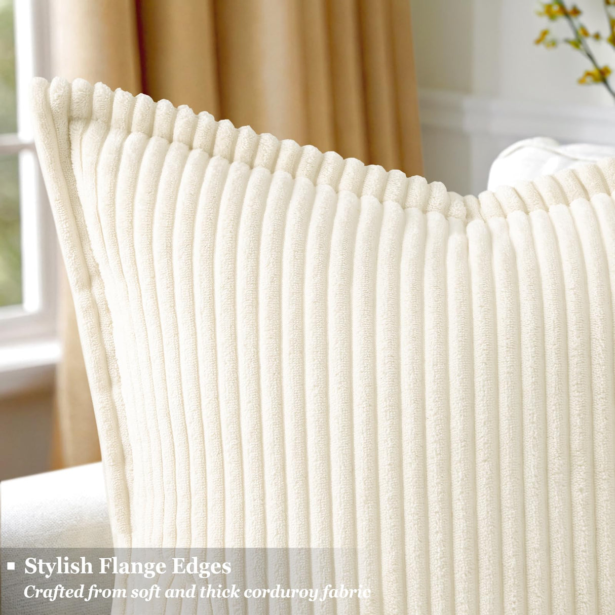 decorUhome Christmas Corduroy Cream White Throw Pillow Covers 22x22 Set of 2 Decorative Soft Boho Farmhouse Euro Couch Pillow Covers for Living Room Bed Sofa Broadside Striped Pillow Cases