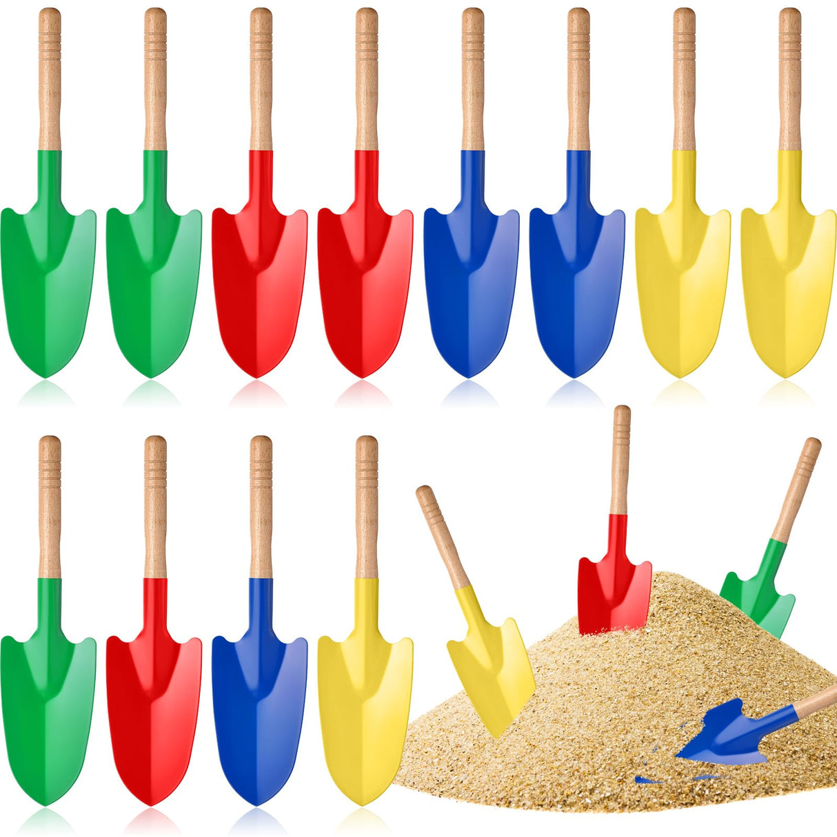 Gisafai 12 Pcs Toy Shovels for Kids Gardening Tools Kids Shovel Mini Metal Garden Shovel Sand Shovels with Sturdy Wooden Handle for Summer Beach Toddler Soil Planting Digging Tools, 4 Colors