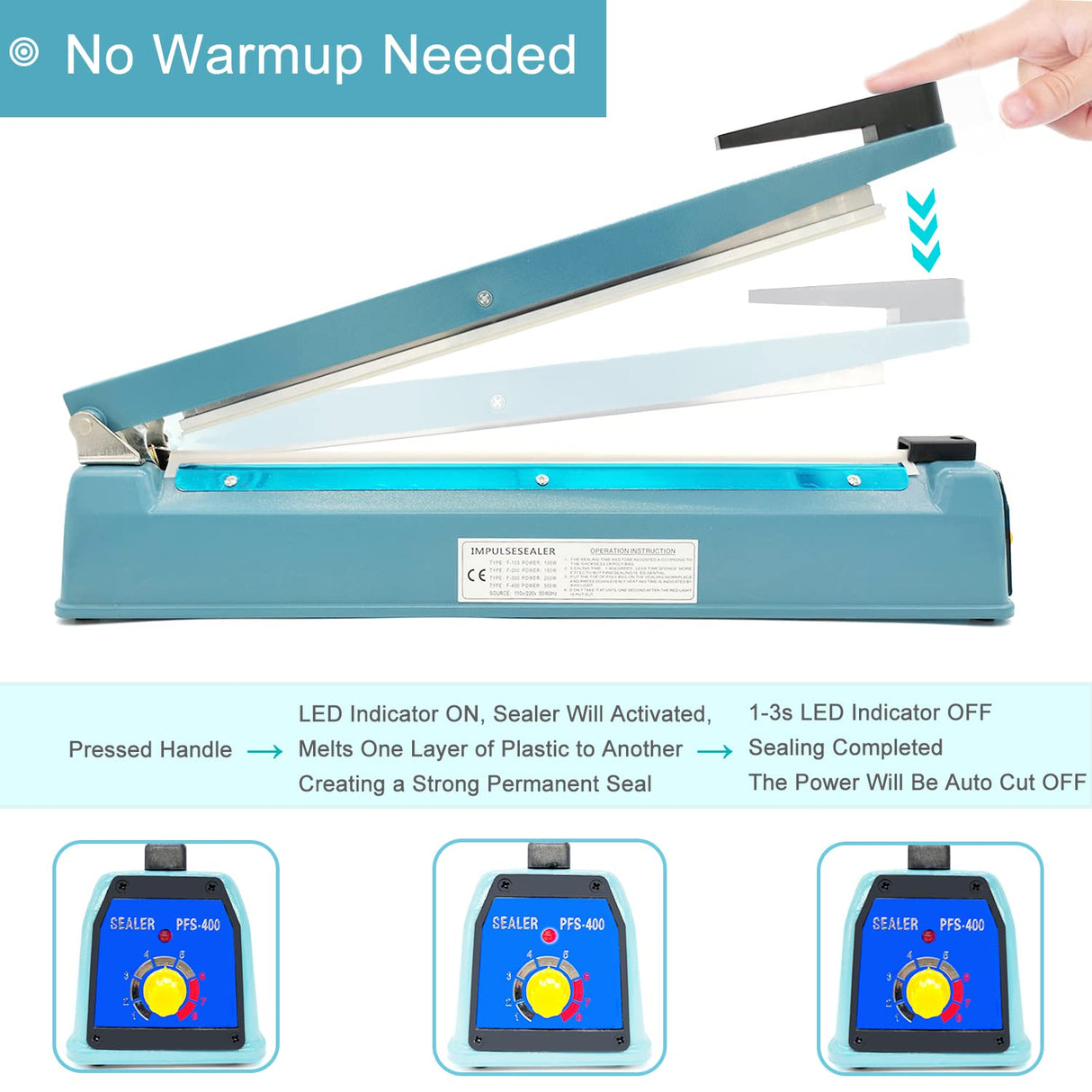 SEELAUGH Impulse Sealer 16 inch Heat Sealer for Plastic Bags, Metal Plastic Bag Sealer Heat Seal, Mylar Bag Sealer, Manual Poly Bag Hot Seal Sealing Machine with 4 Repair Kit(2 Cutting Lines Included)