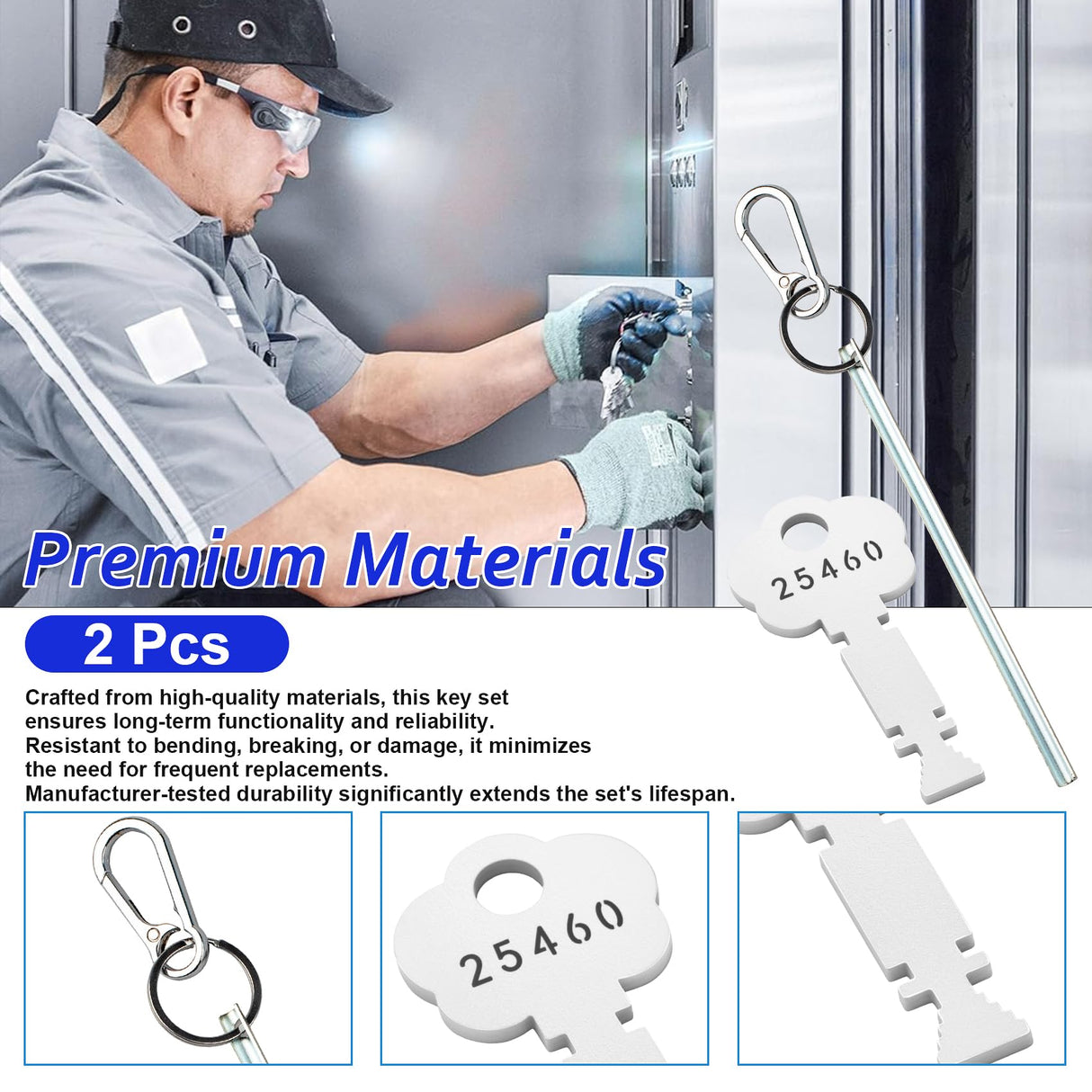 Half-Moon Elevator Door Key + 25460 Fire Alarm Key Set, Rapid Rescue & Maintenance Tool Kit, Fire Rescue & Emergency Door Breaching Keys, Firefighter-Specific Tools, Silver, Portable & Durable, 2-Pack