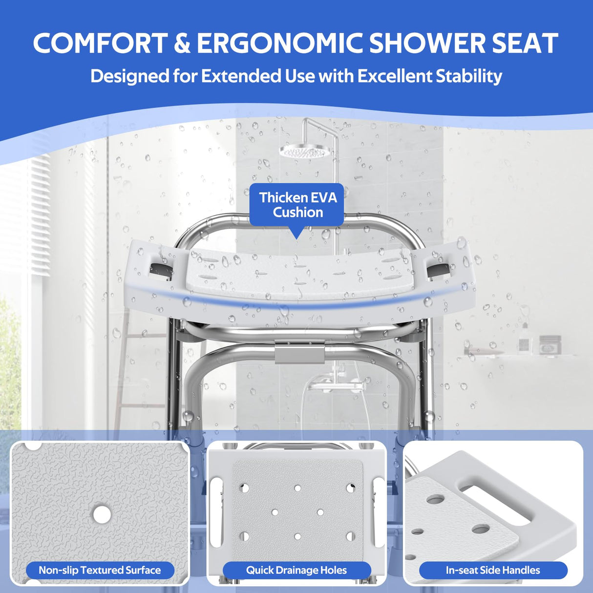 Folding Shower Seat - Stainless Steel Shower Chair for Inside Shower - 420lbs Height Adjustable Foldable Shower Stool - Portable Travel Collapsible Bath Bench for Elderly, Handicap & Disabled (Gray)
