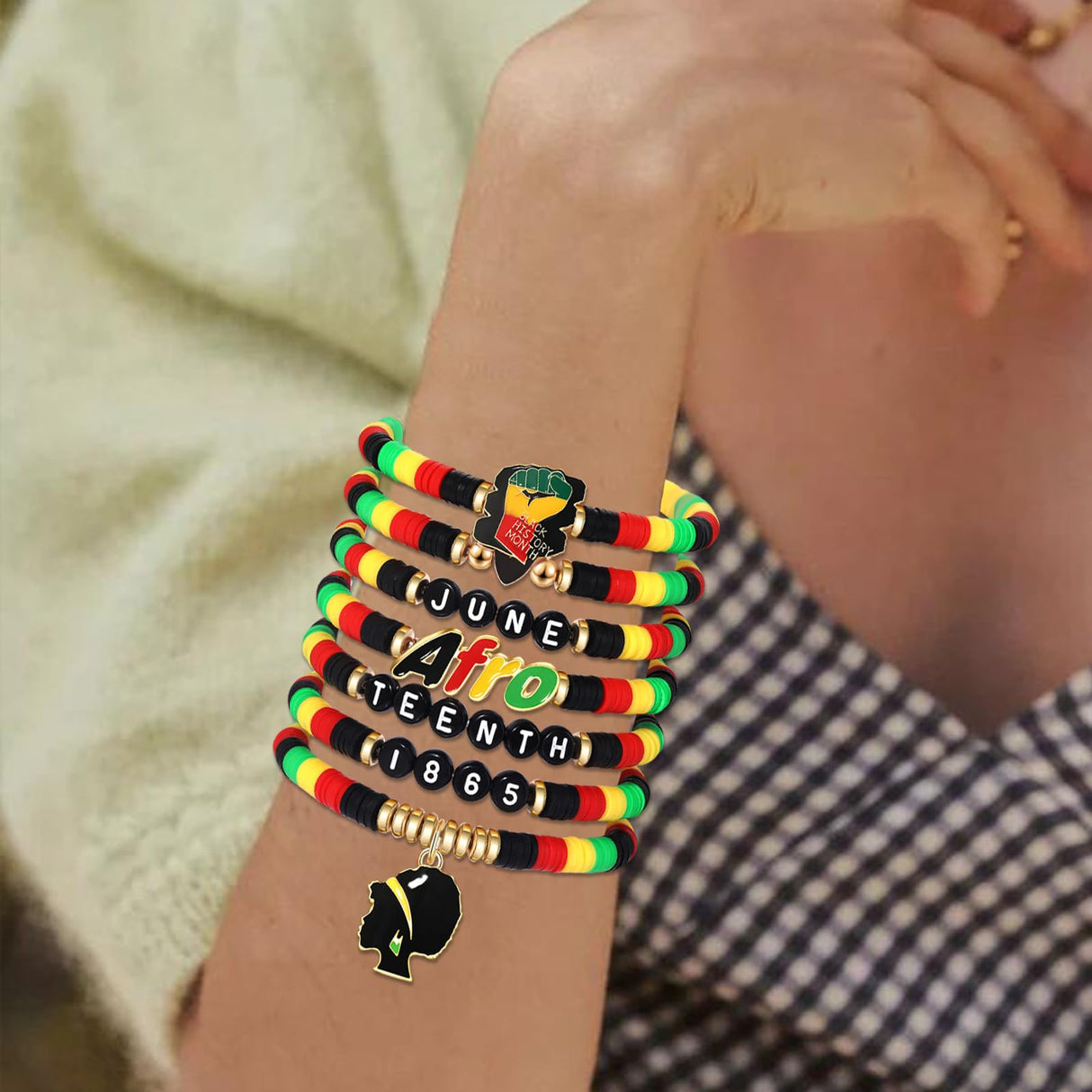 FAERLIIRY African Bracelets for Black Women Juneteenth Beaded Bracelets Black History 1865 Jewelry Adjustable Jamaica Ethnic Tribal Heishi Bracelet African Independence Day Jewelry (Africa-B)