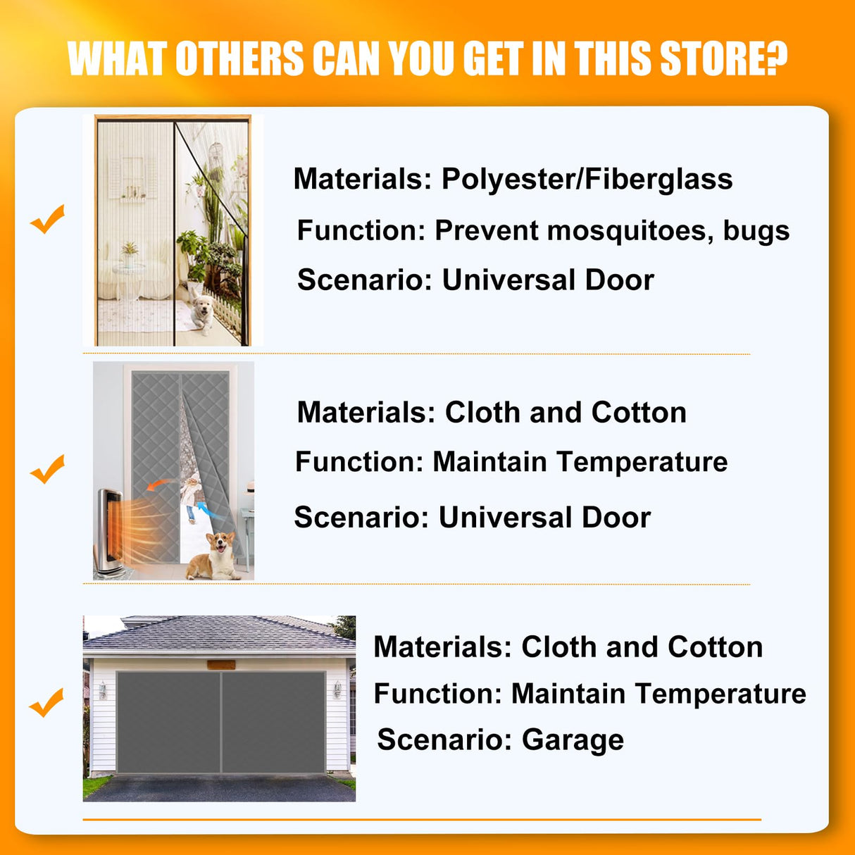 Elytsemoh Garage Screen Doors for 2-Car Garage -16x7FT, Fiberglass 2300g/5.1 Lb Heavy Duty Magnetic Door Screen, Hands-Free with 6 Roll Up Straps for Patio, Outdoor, Gym, Sun House Porch, Black
