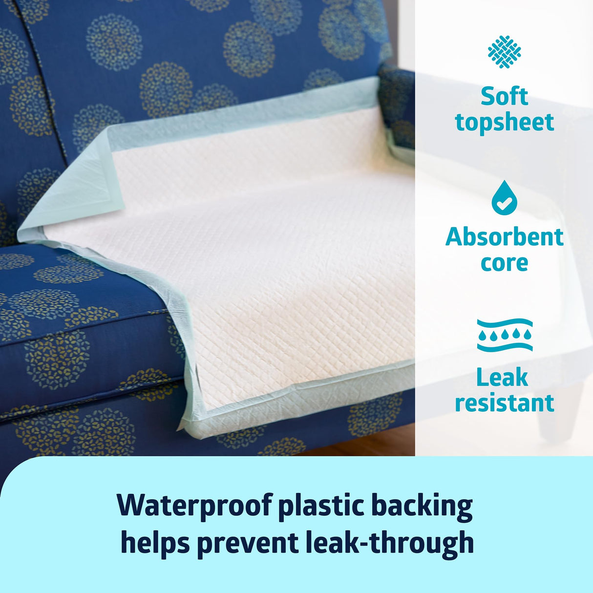 Medline Super Absorbent Underpad, 36" x 36", 50 Count, Extra Large Disposable Incontinence Pads, Protective Bed Pads, Chucks, For Kids, Adults, Elderly, Furniture & Surface Protection Pee Pad