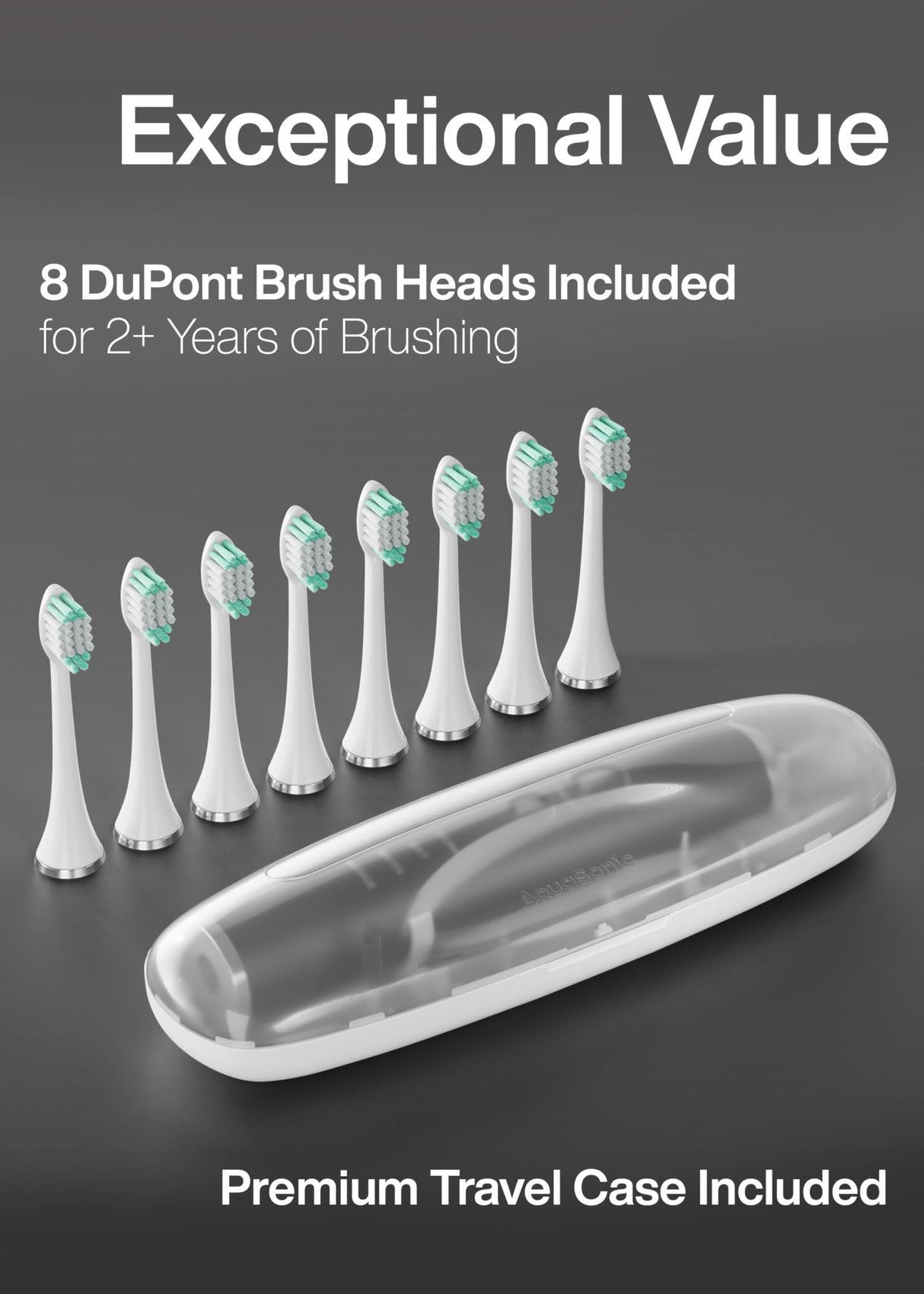 Aquasonic Vibe Series Ultra-Whitening Toothbrush – ADA Accepted Electric Toothbrush - 8 Brush Heads & Travel Case – 40,000 VPM Motor & Wireless Charging - 4 Modes w Smart Timer – Charcoal Metallic