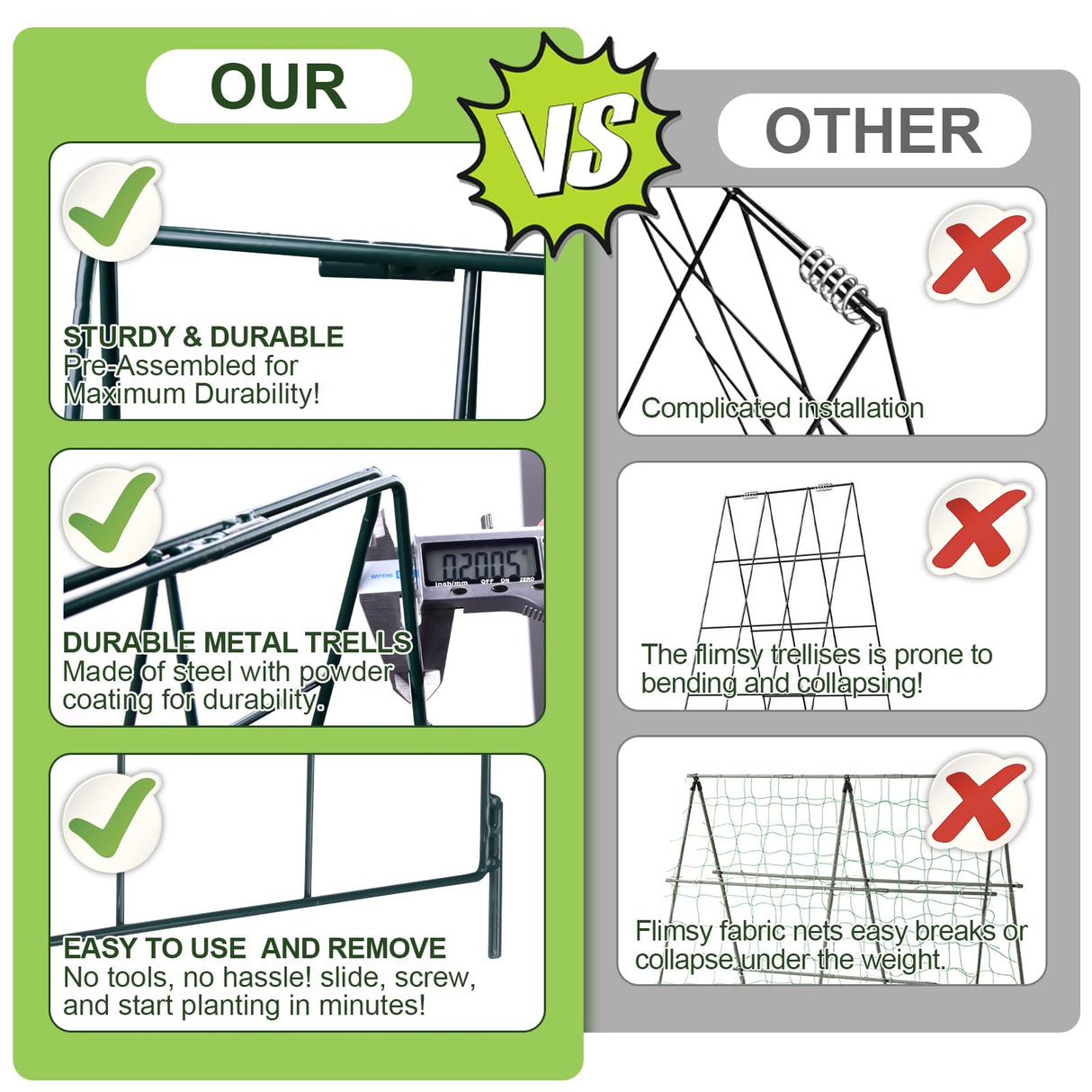 Heavy Duty 48"x16" Adjustable A-Frame Cucumber Trellis for Climbing Plants,iGreely Foldable Frame Rust-Proof Metal Trellis with Dense Grid,Perfect for Raised Beds, Garden,Tomatoes,Outdoor(Green)
