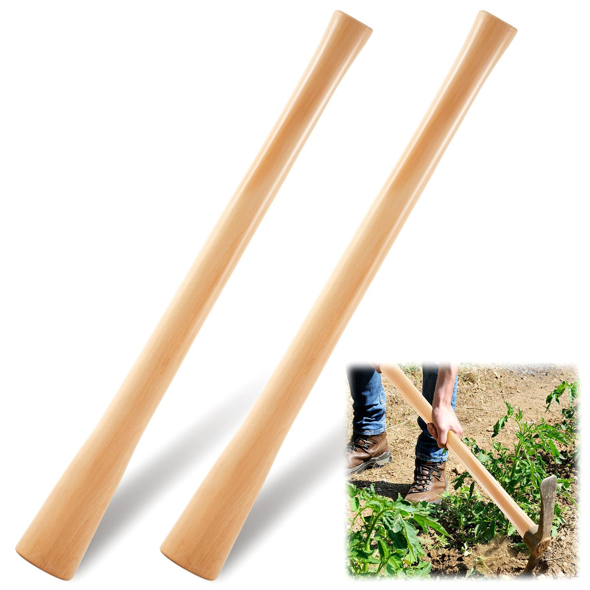 Bucherry 2 Pcs 35 Inches Pickaxe Handles Beech Wood Handles Replacement Tool Set for Heavy Duty Pick Axe, Mattock Heads, for Gardening, Landscaping, Yard and Outdoors Work