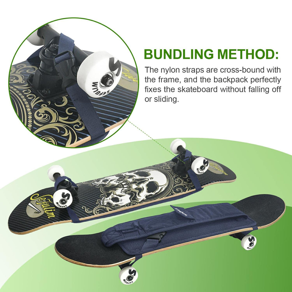 LISEFURE Skateboard Bag Skateboard Strap Backpack Universal Portable Skateboard Bag (blue)