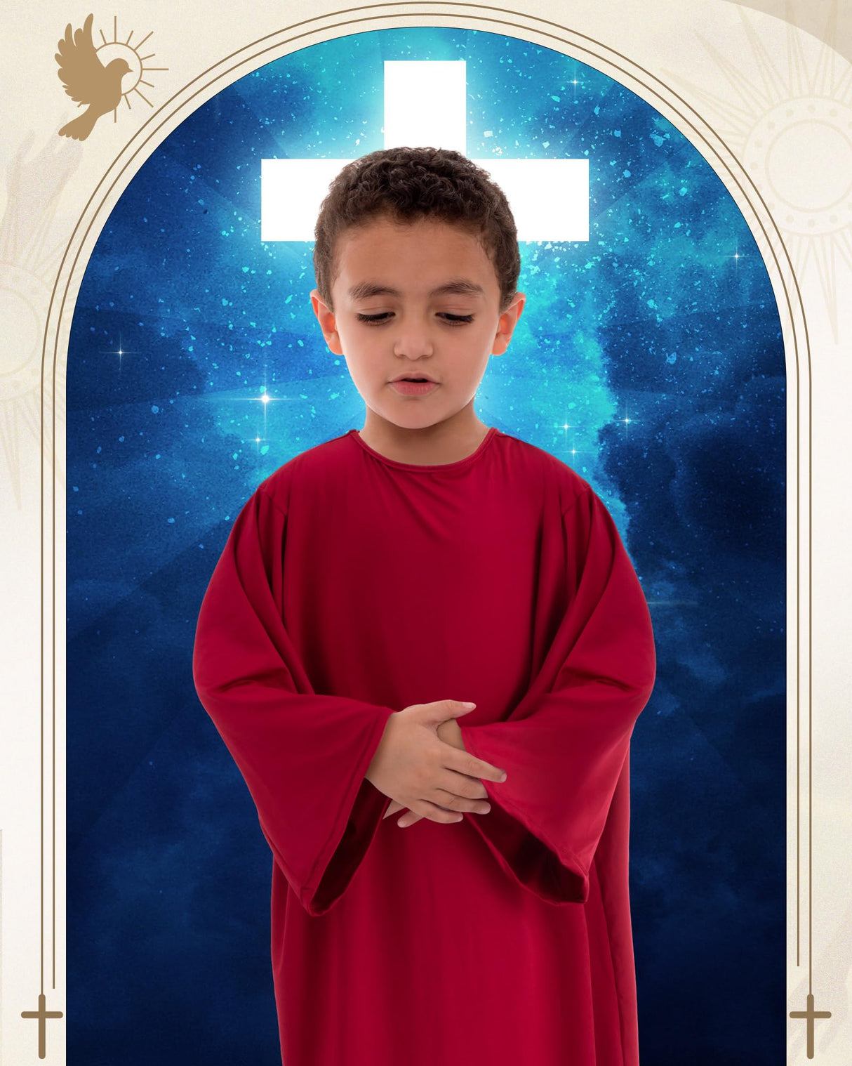 Toulite Nativity Costumes for Kids Shepherd Jesus Halloween Christmas Saint Judge Robe Priest Costumes for Boys Girls(Red,6-9y/39.4 Inches)