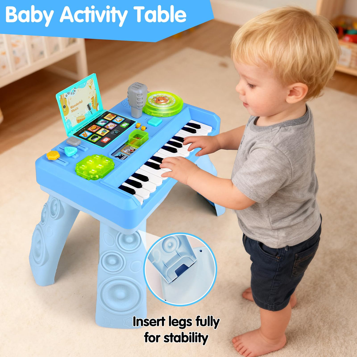 Thremhoo Baby DJ Table Musical Piano Toys for Toddlers with Music & Light