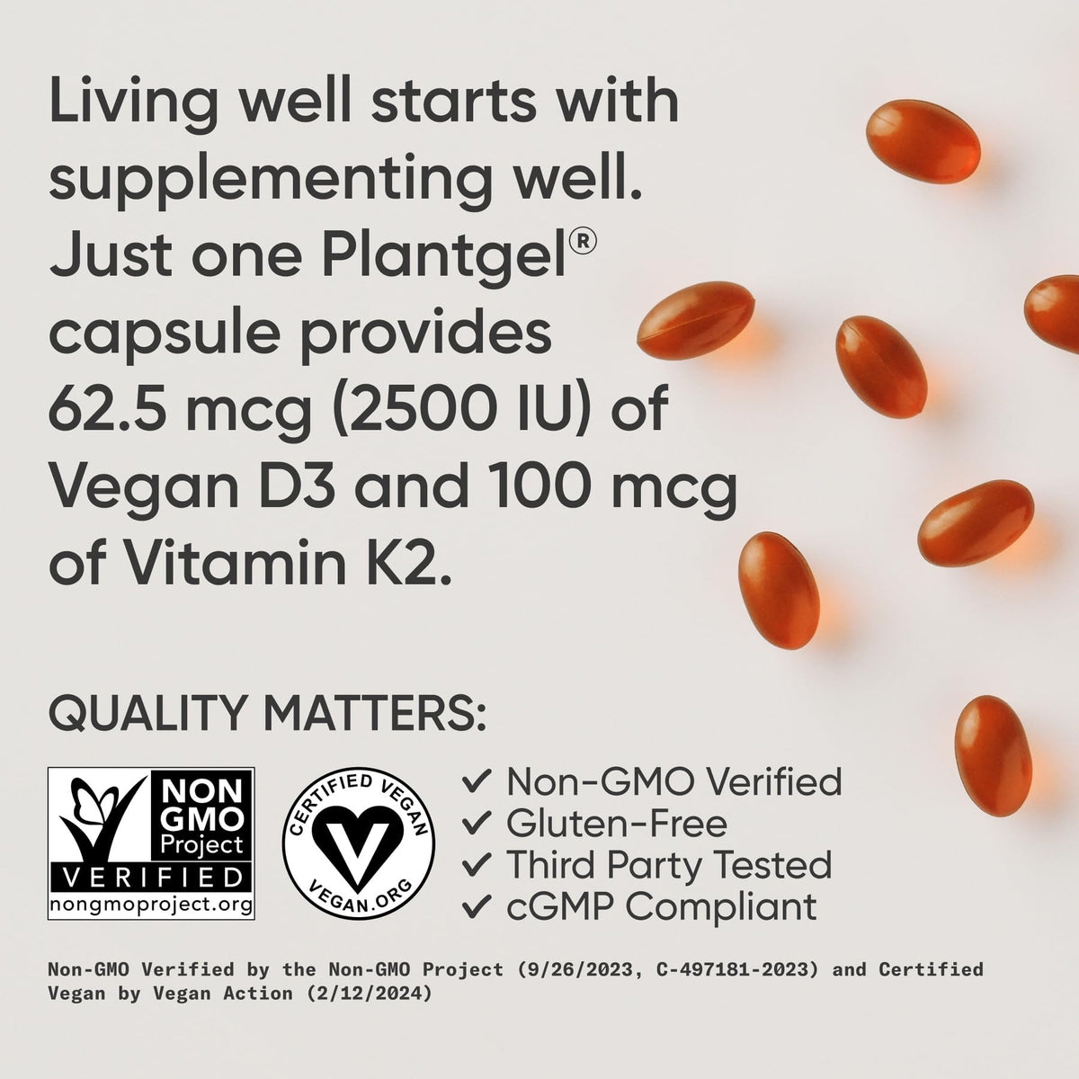 Sports Research® Vegan Vitamin D3 + K2 w/Coconut Oil, 60 Count Plantgels™