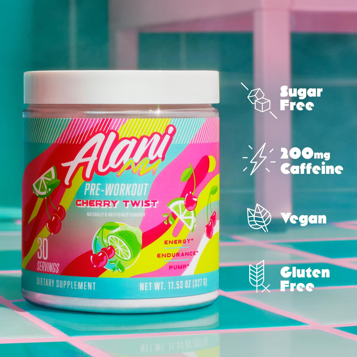 Alani Nu Pre Workout Powder Cherry Twist, Amino Energy Boost, Endurance Supplement, Sugar Free, 200mg Caffeine, L-Theanine, Beta-Alanine, L-Citrulline, 30 Servings