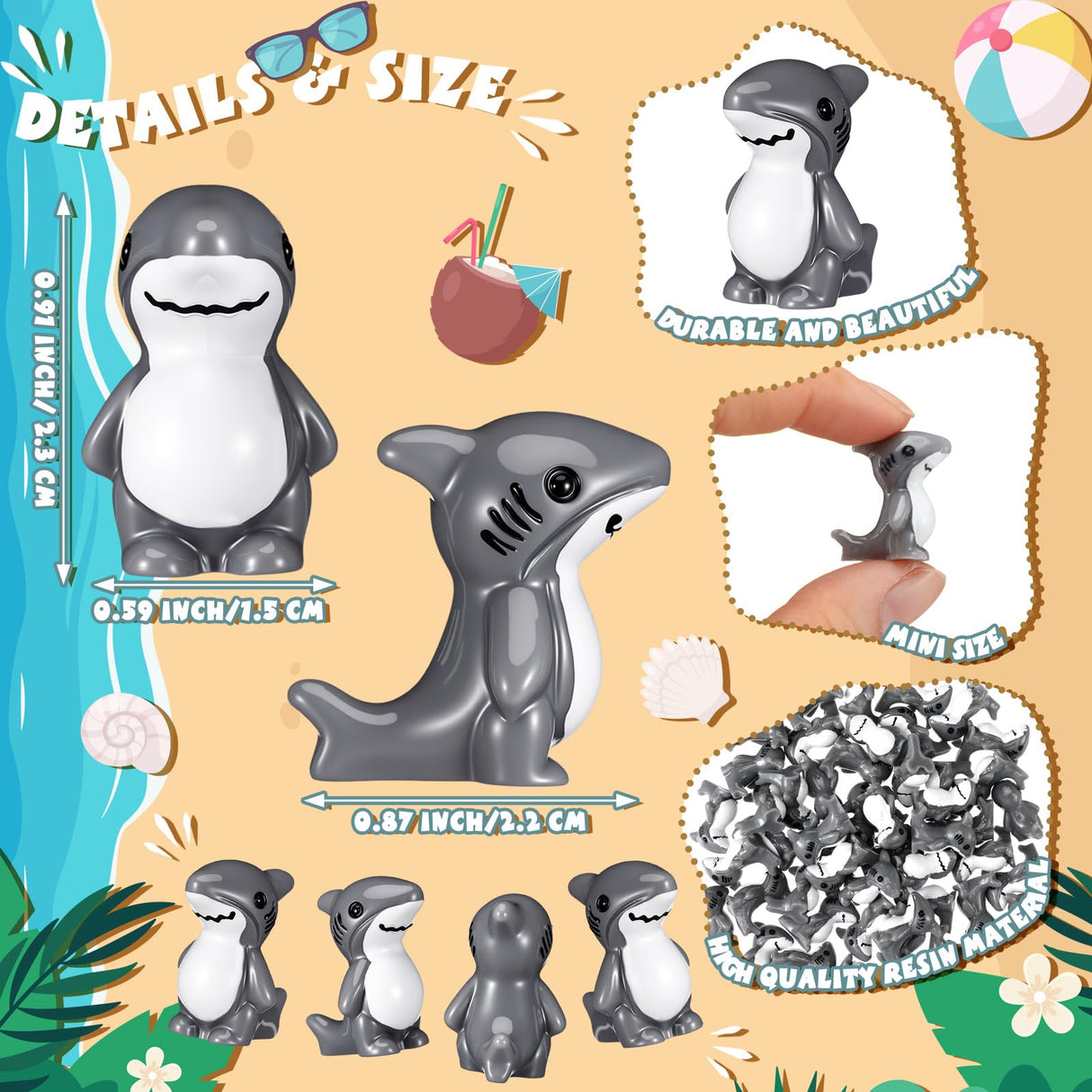 Soulchen 50 Pcs Mini Resin Shark Figurine Small Shark Figurine for Desktop Decoration Miniature Animal Statue for Landscape Living Room Office Kitchen Bathroom Prank and Prop Party Gifts