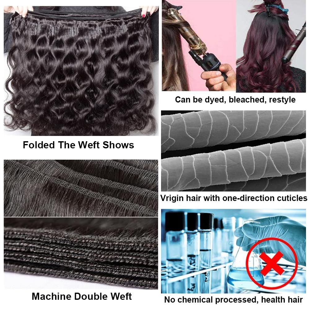 Body Wave Bundles Human Hair 18 20 22 24 Inch 4 Bundles Human Hair 12A Unprocessed Brazilian Virgin 100% Real Human Hair Bundles Double Weft Natural Black Color Hight Gram Hair Extensions