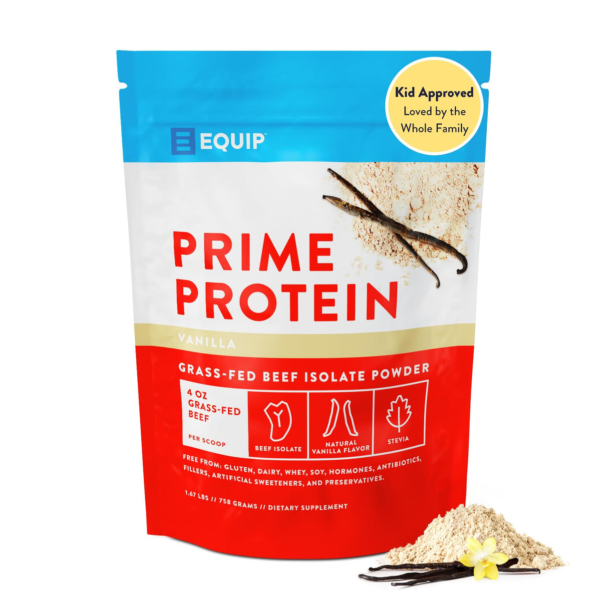 Equip Foods Prime Protein Powder | Clean, Grass Fed Beef Protein Isolate | Carnivore Protein Powder | Paleo, Keto Friendly | Gluten, Dairy Free | Helps Build & Repair Tissue | 30 Servings, Vanilla