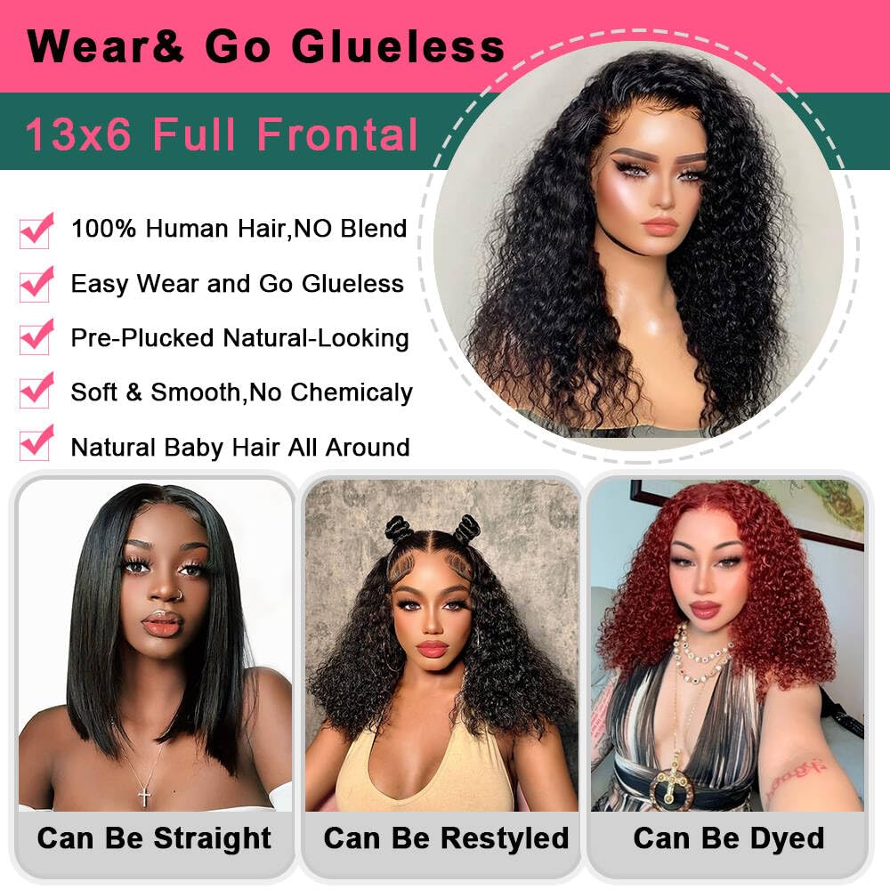 16 Inch Bob Lace Front Wigs Human Hair 13x6 Bob Wig Human Hair Glueless 210 Density HD Deep Wave Lace Front Wigs Human Hair Pre Plucked With Baby Hair Short Wigs For Black Women Curly Human Hair Wig
