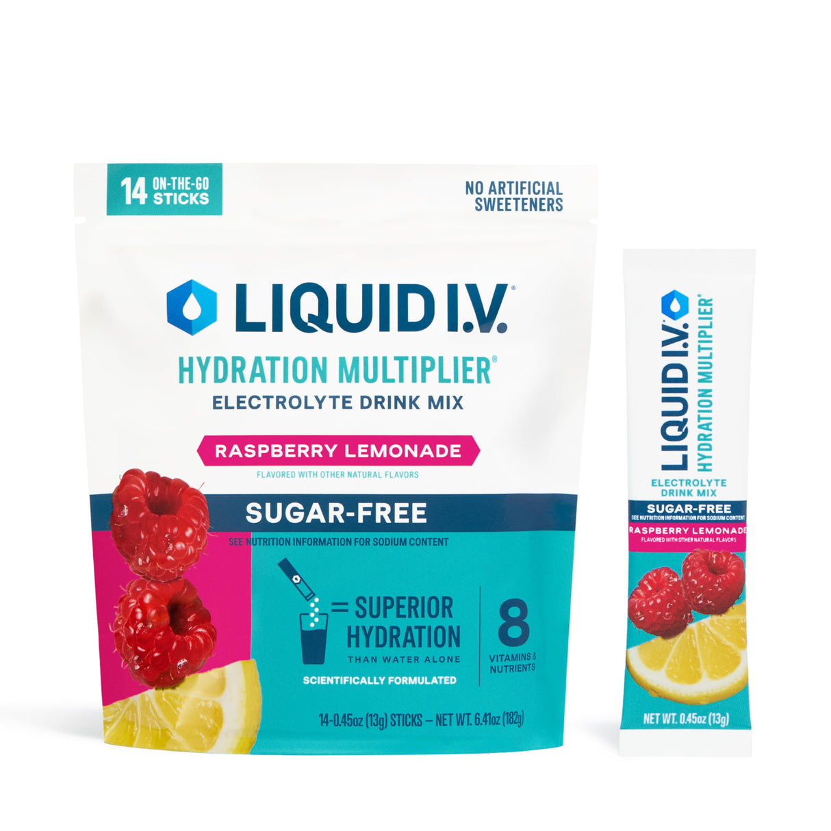 Liquid I.V.® Hydration Multiplier Sugar Free – Raspberry Lemonade | Electrolyte Powder Drink Mix | 1 Pack (14 Servings)