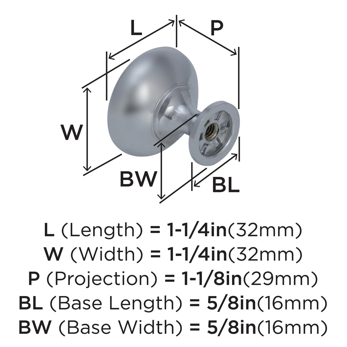 Amerock | Cabinet Knob | Polished Chrome | 1-1/4 inch (32 mm) Diameter | Edona | Drawer Knob | Cabinet Hardware (Pack of 25)