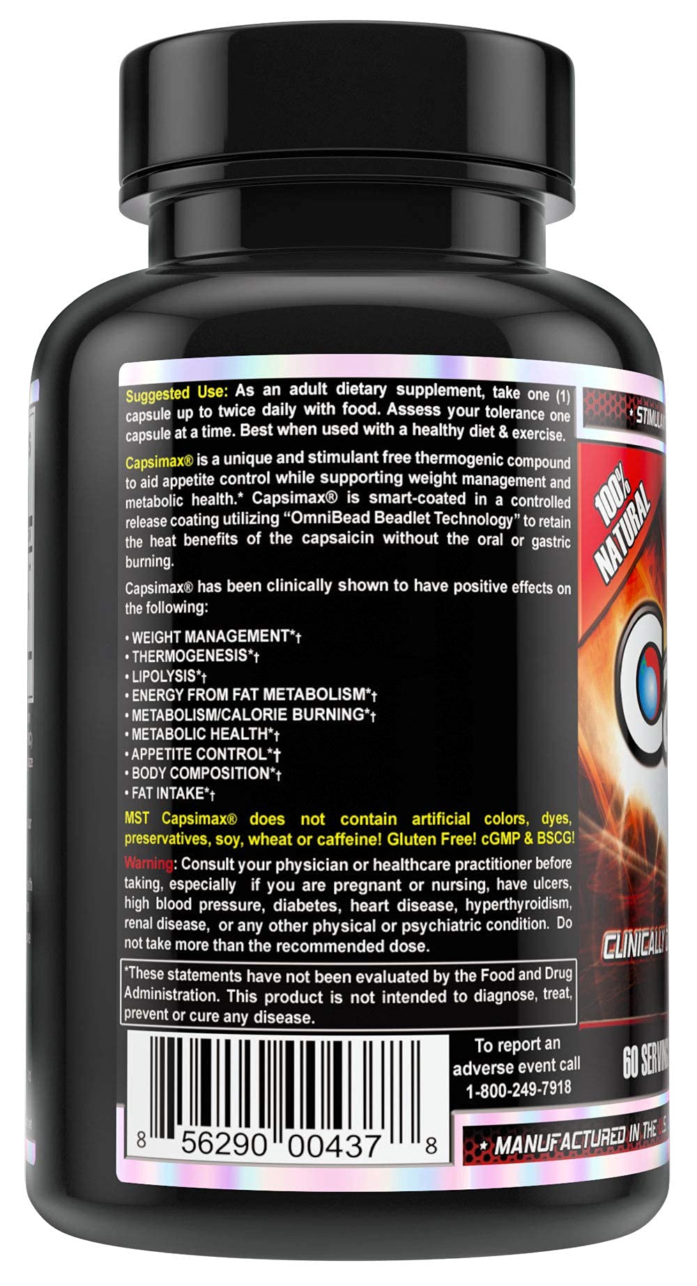 MST Capsimax Supplement 100mg V Capsules, 60 Servings Clinically Dosed Weight Management, Thermogenic, Appetite Control, Calorie Burning, Metabolic Health, Stimulant Free. BSCG Certified