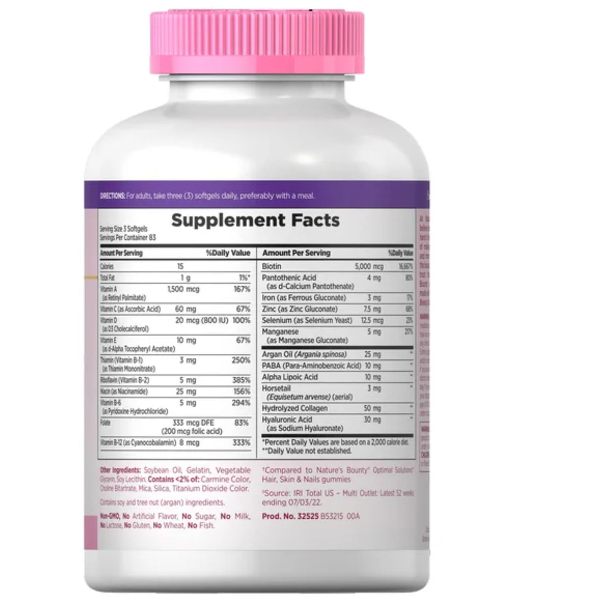 3 Pack Nature's Bounty Hair Skin and Nails 5000 mcg of Biotin - 250 Coated Tablets Extra Strength