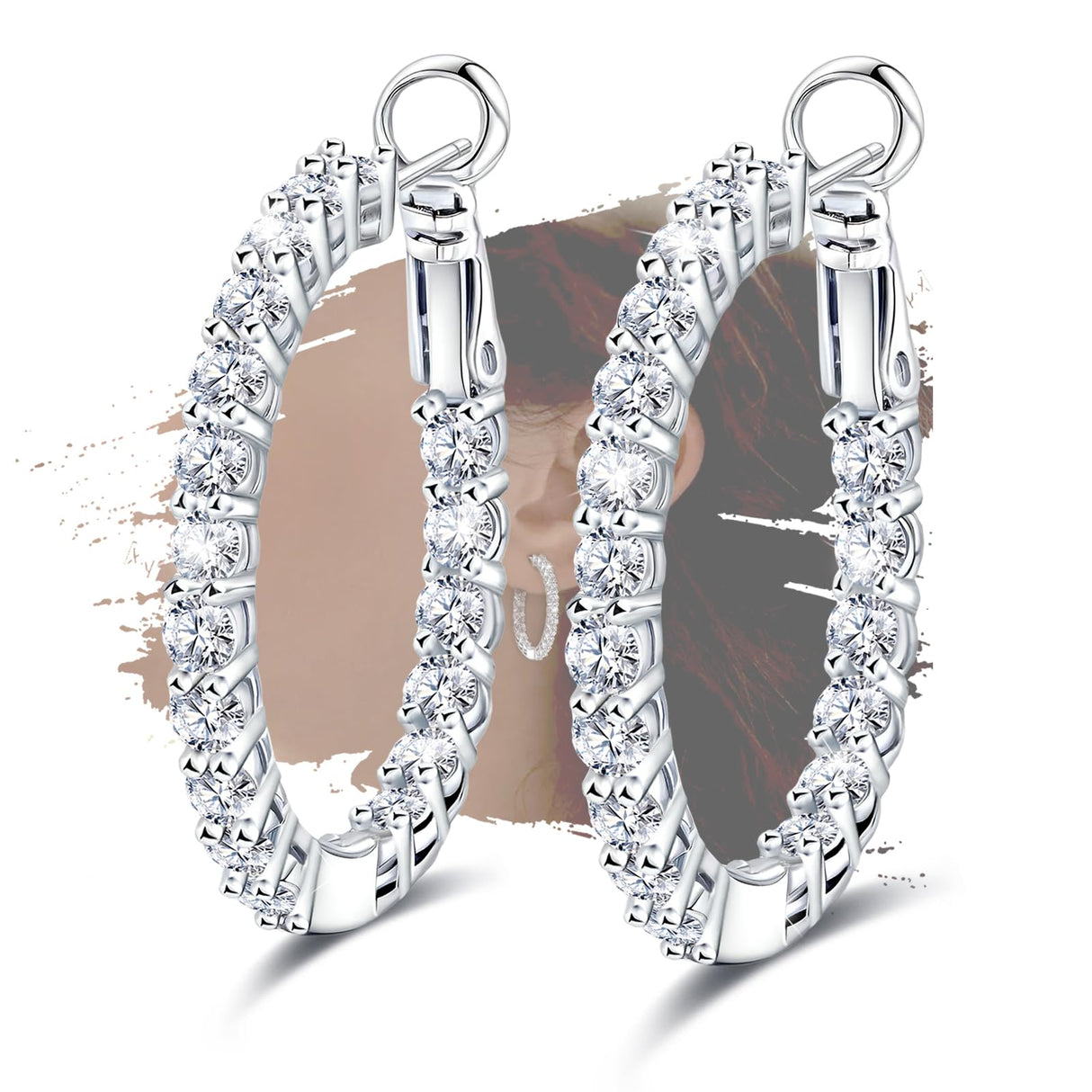 Sterling Silver Large Hoop Earrings for Women - Hypoallergenic Cubic Zirconia Loop Earrings for Ladies for Sensitive Ears Lightweight Fashion Huggie Earrings,30MM,for Her for Christmas Birthday Gifts
