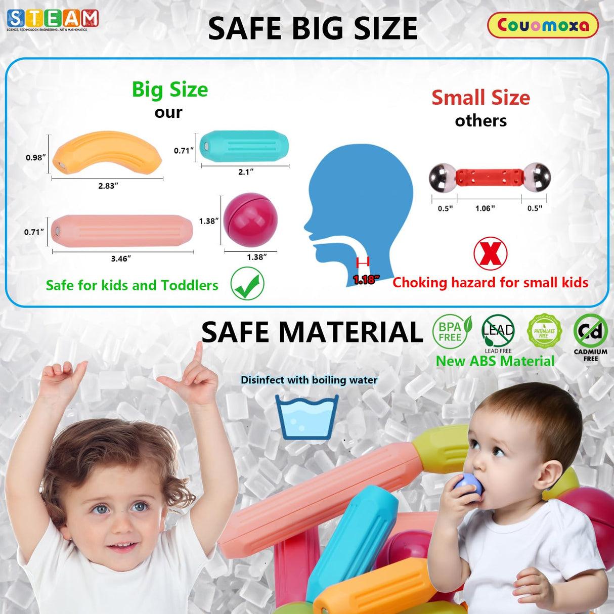 COUOMOXA Magnetic Toy Montessori for Kids: 3 4 5 6 7 8 9 10 11 12 Years Old Kids Building Sticks - Magnetic Creative Toy Age 3-12 Playroom Family - Christmas Birthday Gift for Boys Girls