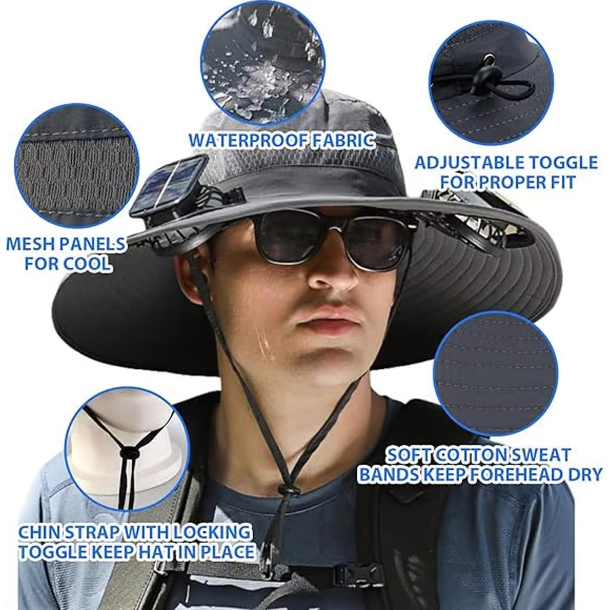 2025 New Ultralight Solar Fan Sun Hat, Wide Brim Solar Fan Hat USB Charging, Solar Powered Fan Hats for Men Fishing UPF 50+