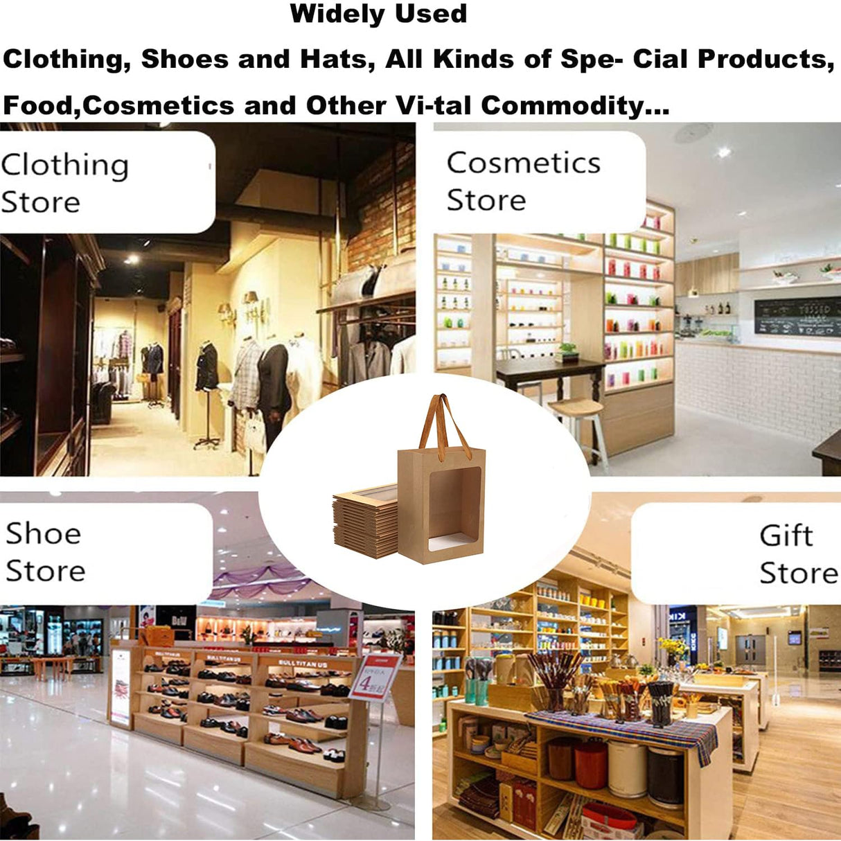 24 Pcs Brown Paper Gift Bags with Transparent Window, 9.84"x7.0"x5.12" Kraft Shopping Bags with Handles for Bouquet Christmas Birthdays Festivals Party Weddings Wrapping