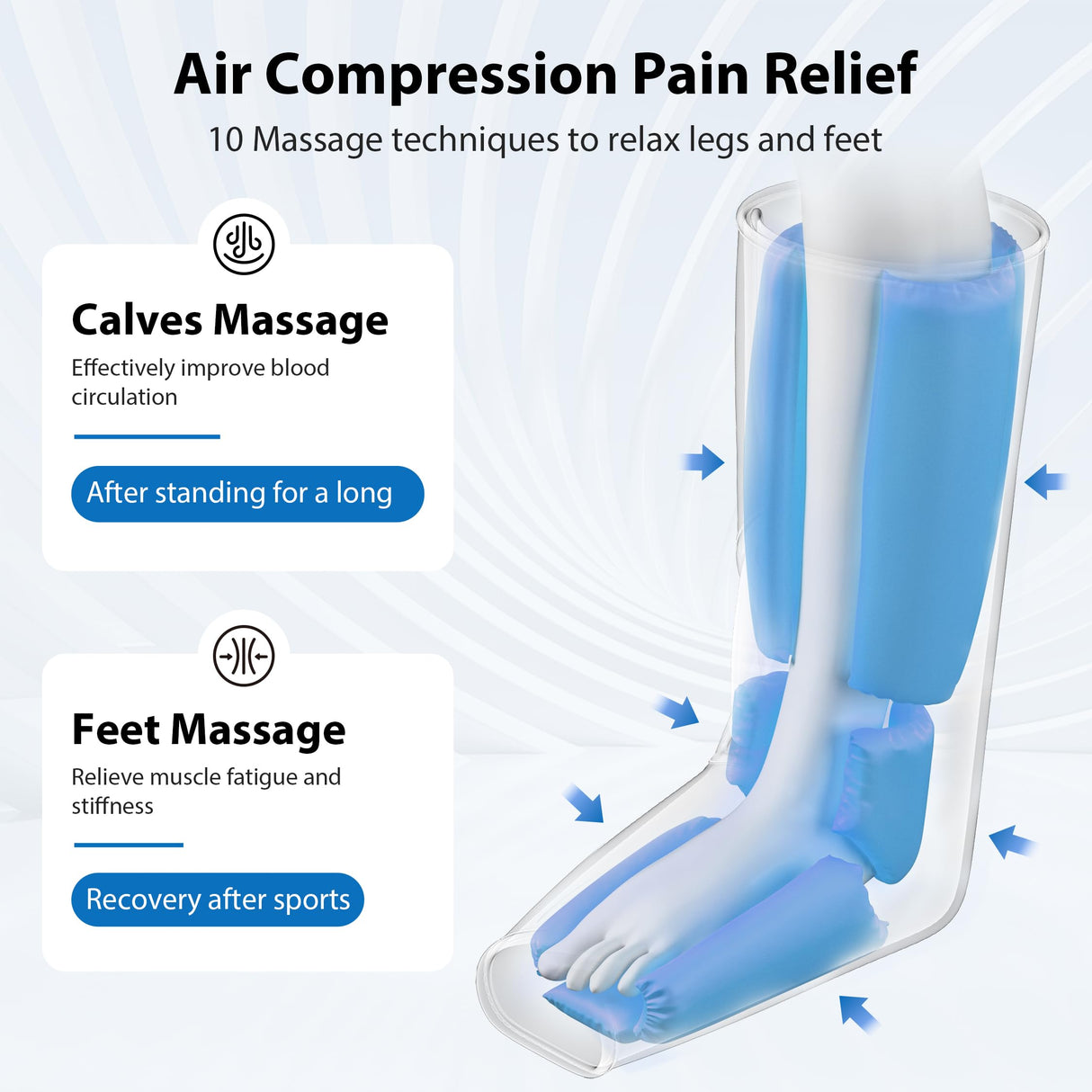 CINCOM Leg Massager for Circulation and Pain Relief, Air Compression Foot and Calf Massager Helpful for Relaxation, Swelling and Edema Gifts for Mom and Dad (with 2 Extensions) - FSA HSA Eligible