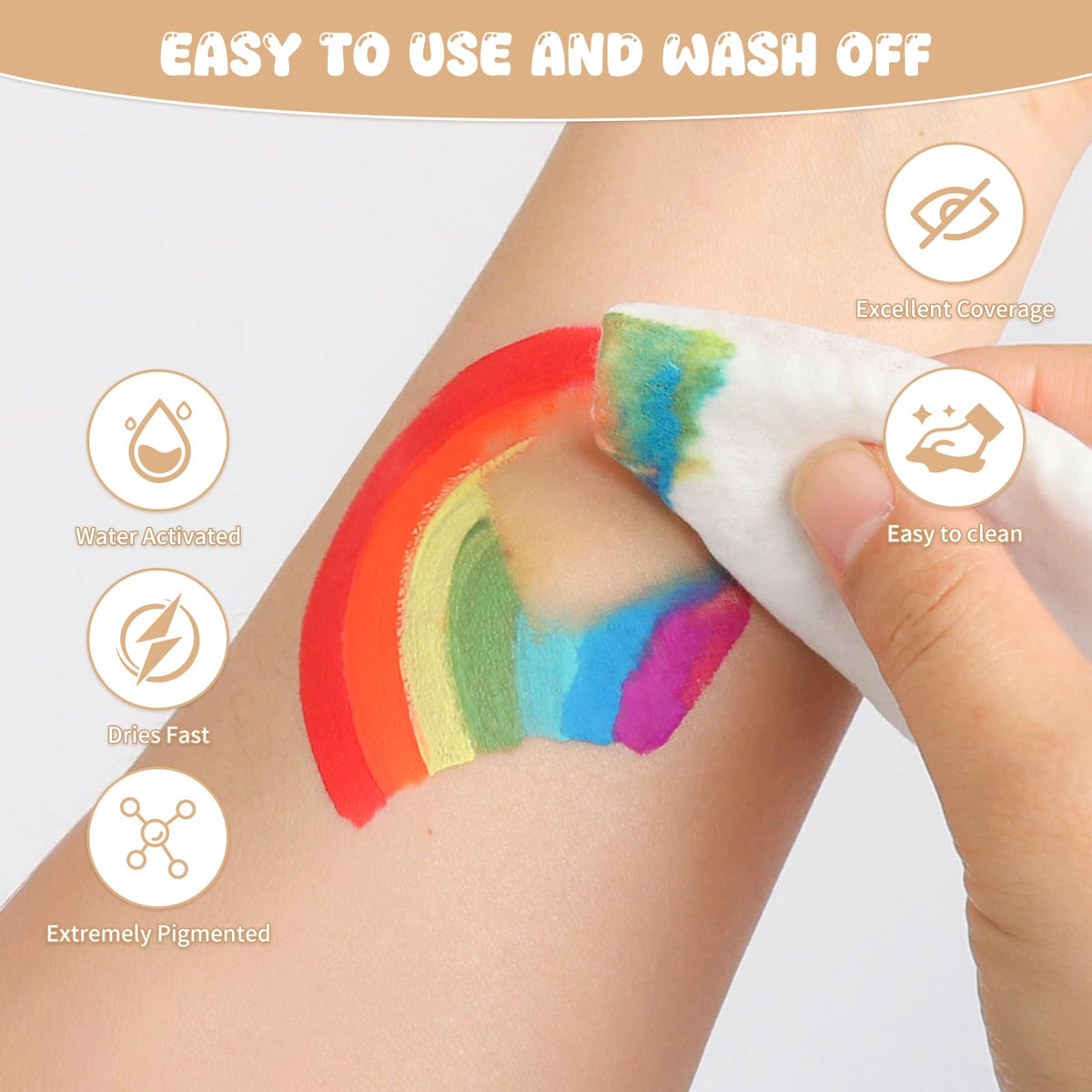 Pintada 54 Color Face Painting Kit for Kids - Non Toxic Water Activated Face Paint Palette with Stencils, Book, Brush & Sponges . For Halloween, Carnival, Party; Costume Makeup for Creative Activities