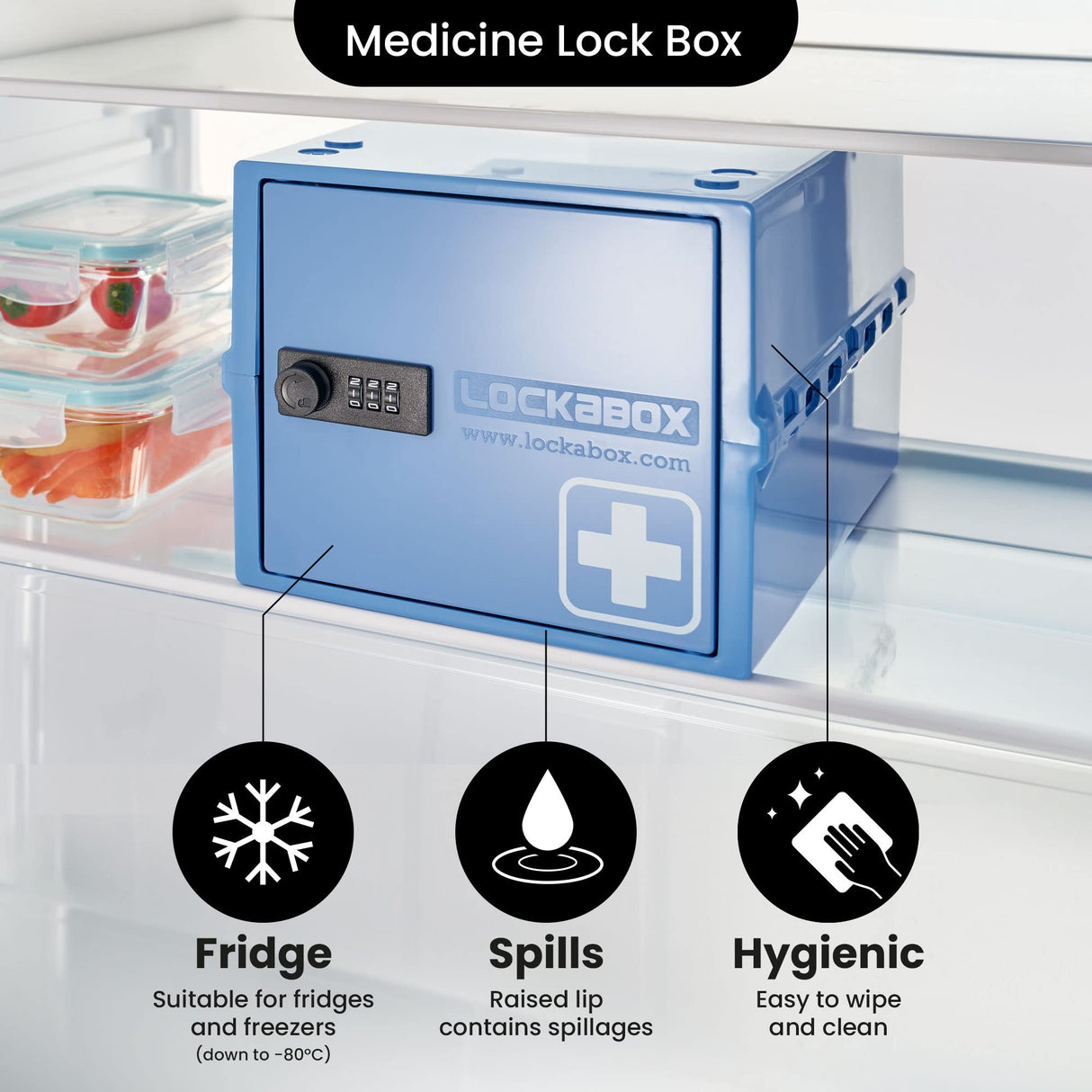 Lockabox One™ | Premium Medicine Lock Box | Medium Medication Lock Box With Code For Medicines, Vitamins & Supplements | External Size 12 x 8 x 6.6 inches (Medi Blue)