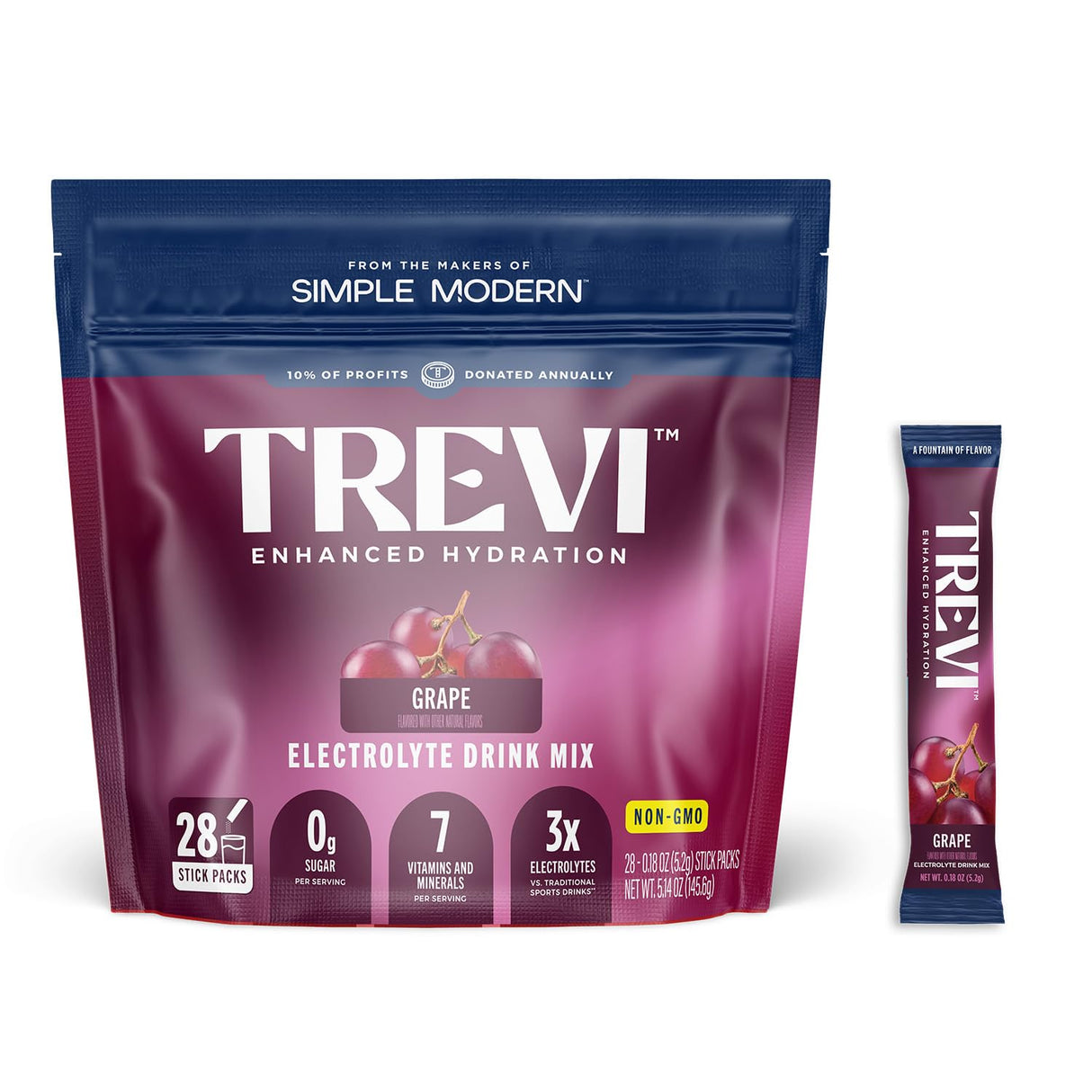 TREVI™ Sugar Free Electrolytes - Drink Mix Hydration Powder Packets - 28 Count - Grape