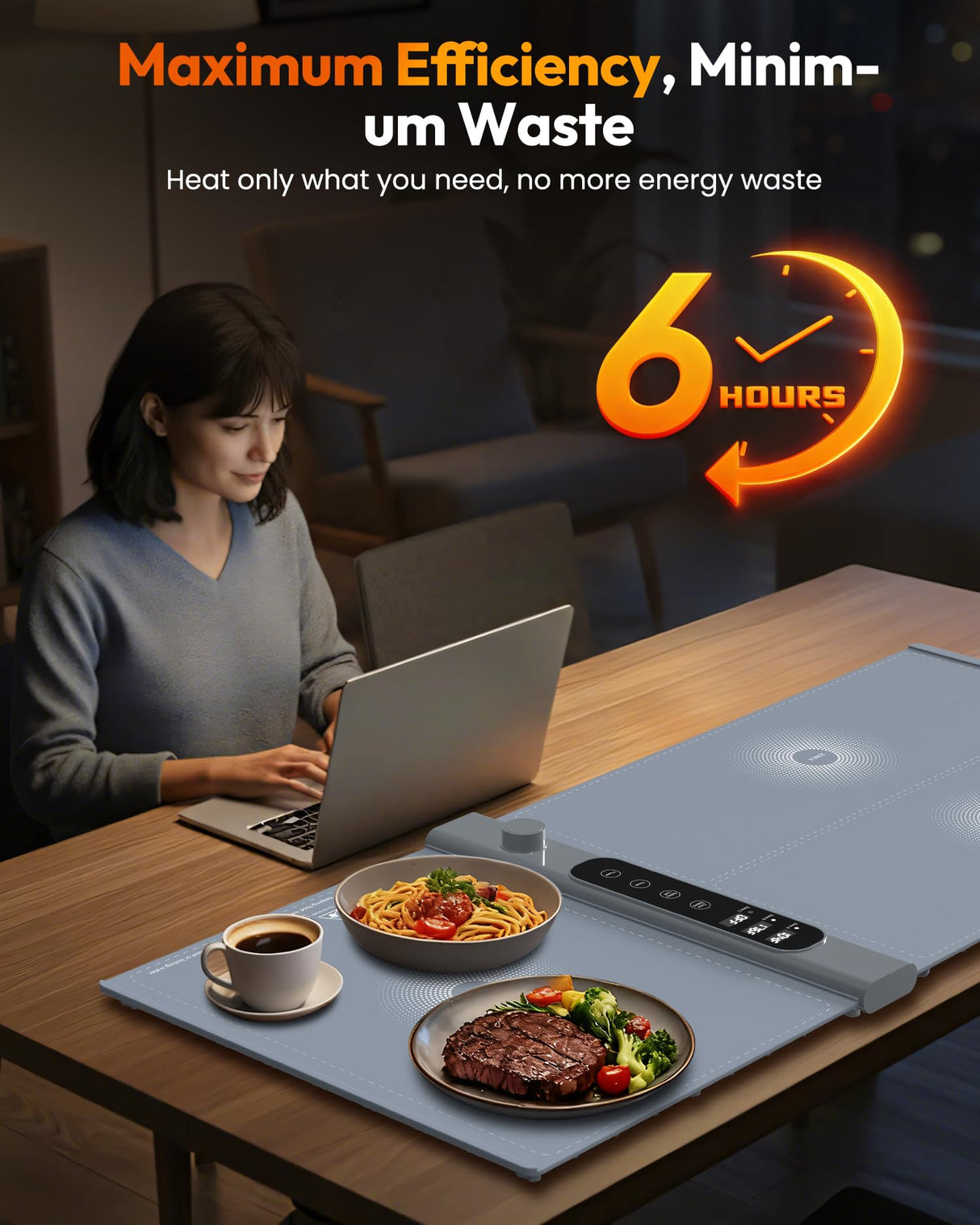 3-Zone Independent Warming Mat for Food 40"x17" XXL, Food Warming Mat with 17 Precise Temp Levels & 1–6H Timer, Heating Mat for Food, Silicone Roll-Up Food Warmer & Warming Tray for Party Buffets