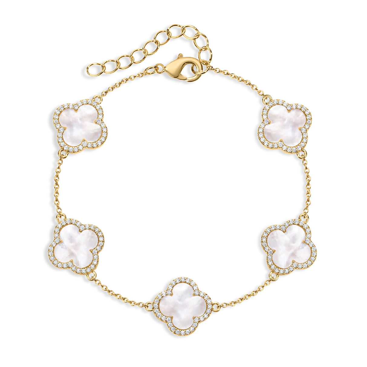 Electric Picks Icon Bracelet for Women, White Mother of Pearl Clover on 14k Gold Plated Chain Bracelet, Adjustable 6"–7.5", Stackable Everyday Jewelry, Minimalist White Bracelet Gift