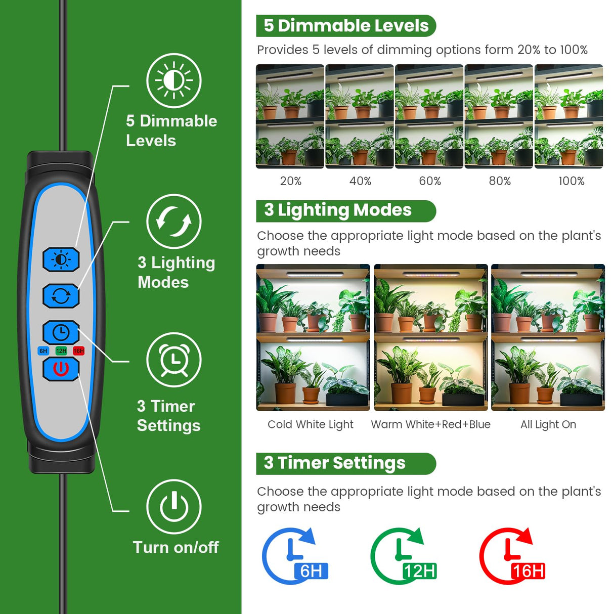 Wolezek Grow Light Strips for Indoor Plants, 420 LEDs Full Spectrum Plant Light for Indoor Growing with 6/12/16H Auto Timer, Grow Lamp Bar for Seedling Succulent, 13.8 Inches, 4 Pack